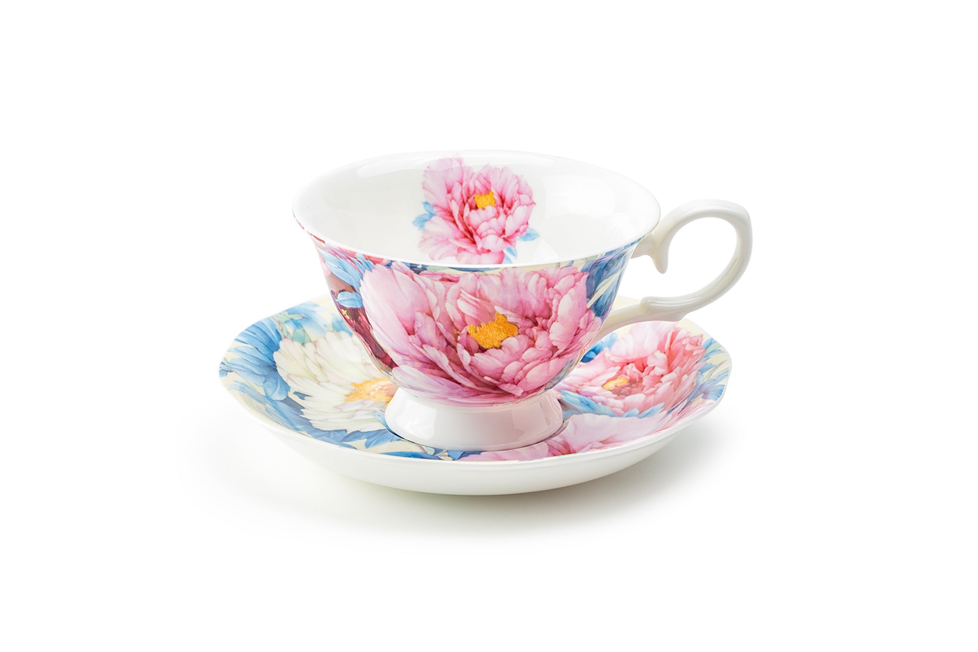 Stechcol Gracie Bone China Empire Peony Blue Bone China Tea Cup and Saucer