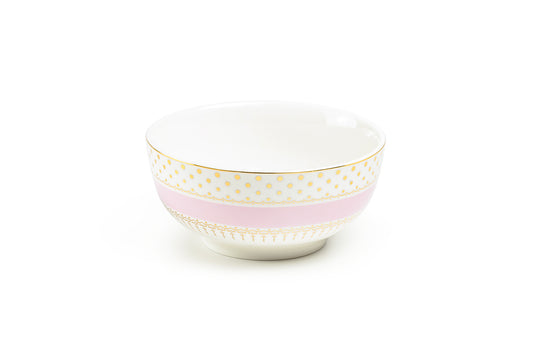 Pink Stripe with Gold Dots Fine Porcelain Bowl