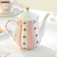 Pink Polka Dot Rosebud Scallop Fine Porcelain Tea Set