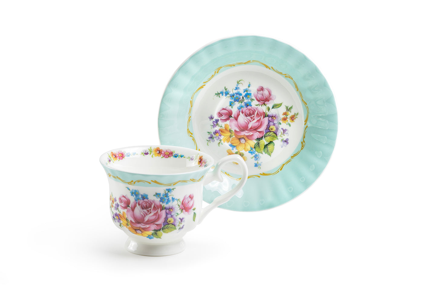 Marie Rose Mint Green Bone China Tea Cup and Saucer