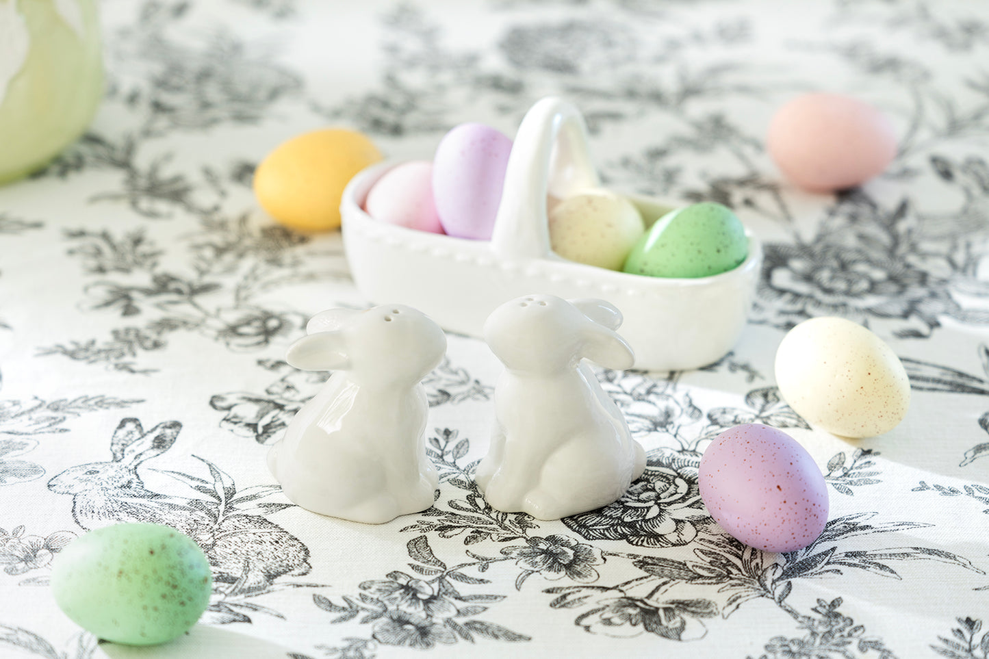 Easter Bunny Basket Ceramic Salt and Pepper Shaker Set