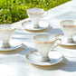 Grace Teaware White Gold Lace Fine Porcelain Tea Cup and Saucer set of 4