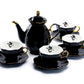 Black Gold Scallop Teapot + 4 Snake Tea Cup and Saucer Sets