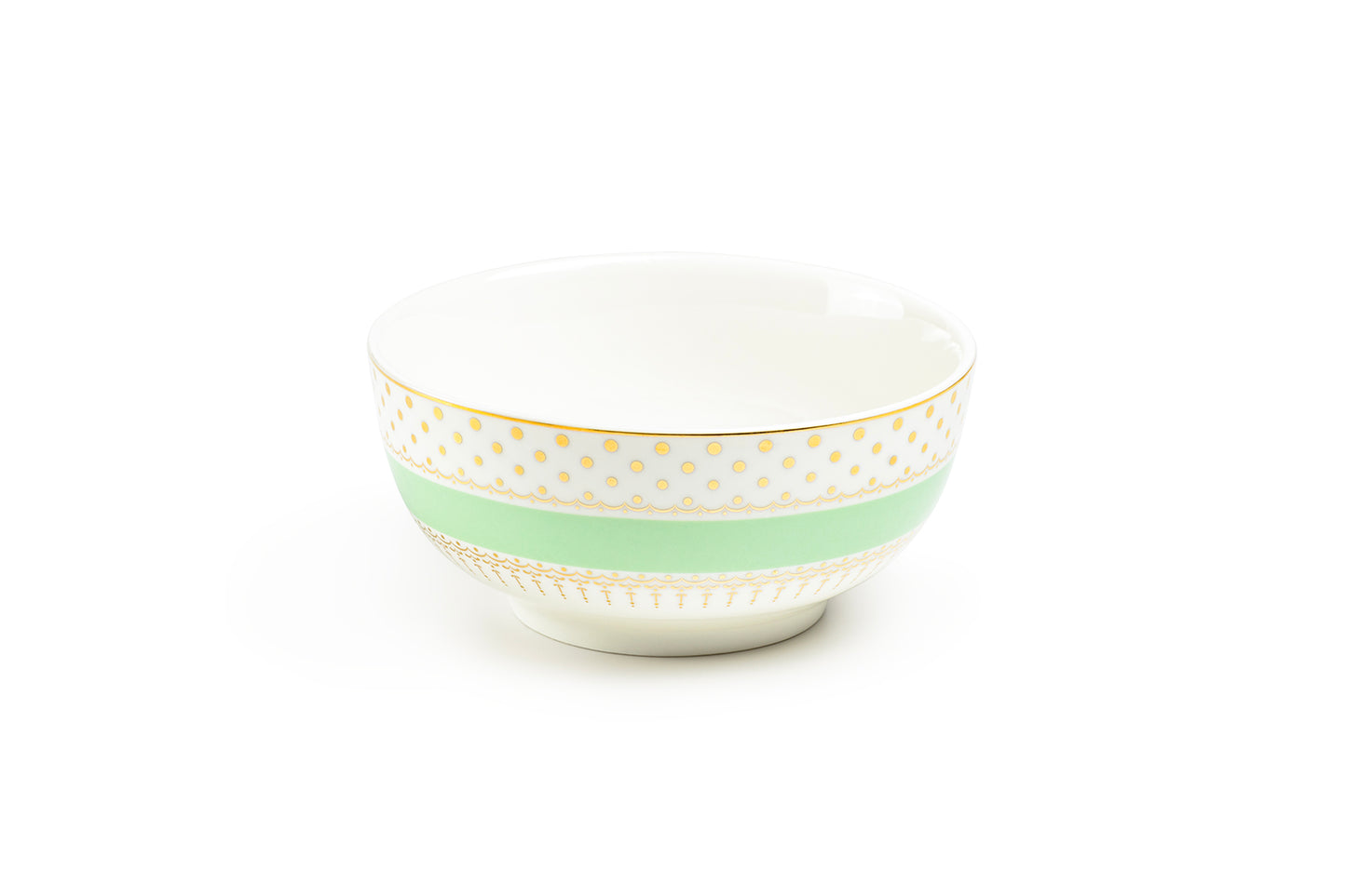 Mint Green Stripe with Gold Dots Fine Porcelain Bowl