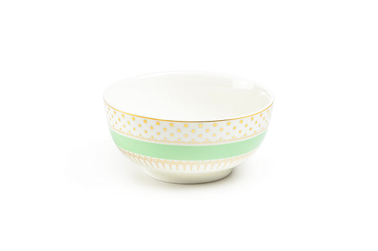 Mint Green Stripe with Gold Dots Fine Porcelain Bowl