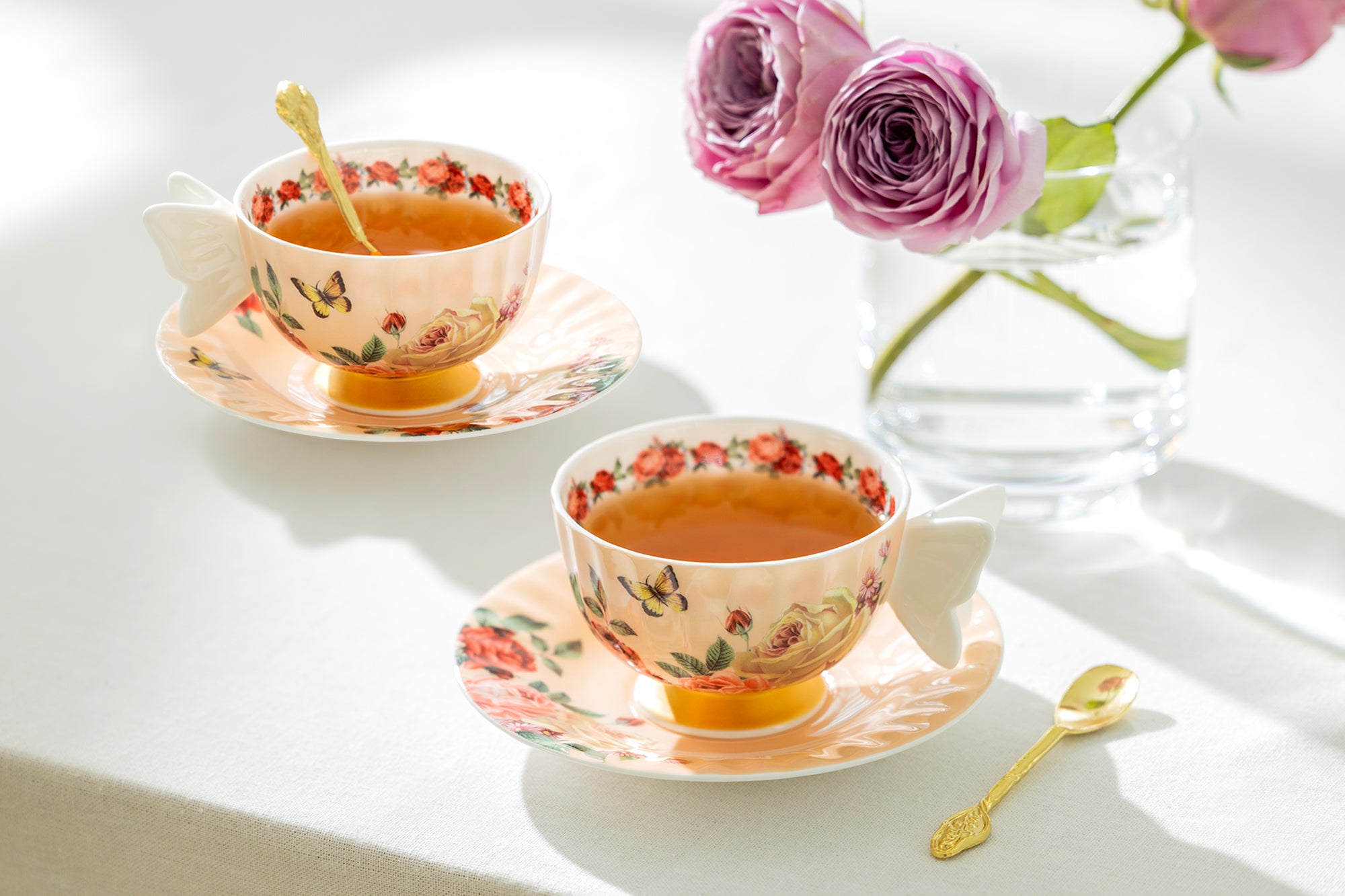 Rose Butterfly Bone China Tea Cup and Saucer