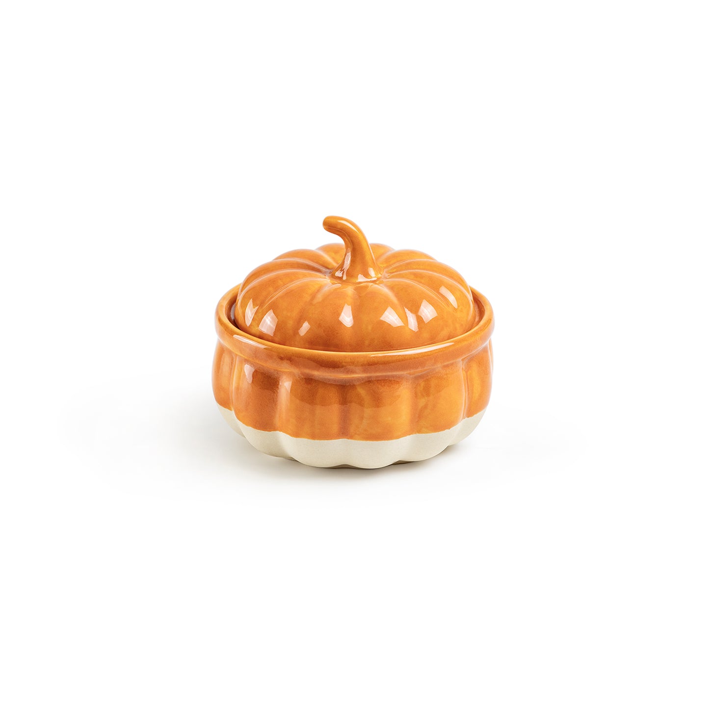 Orange Pumpkin Figural Reactive Glaze Bowl with Lid