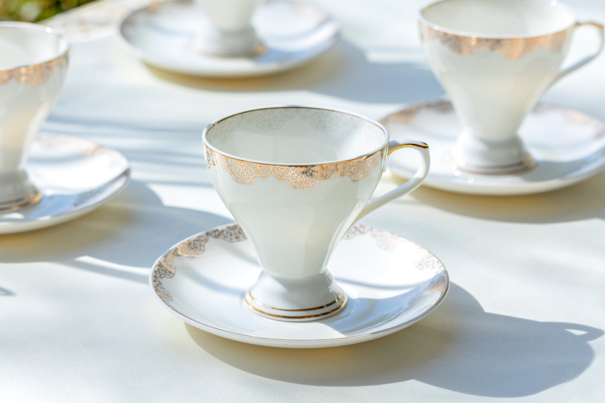 Grace Teaware White Gold Lace Fine Porcelain Tea Cup and Saucer wedding bridal shower tea cups