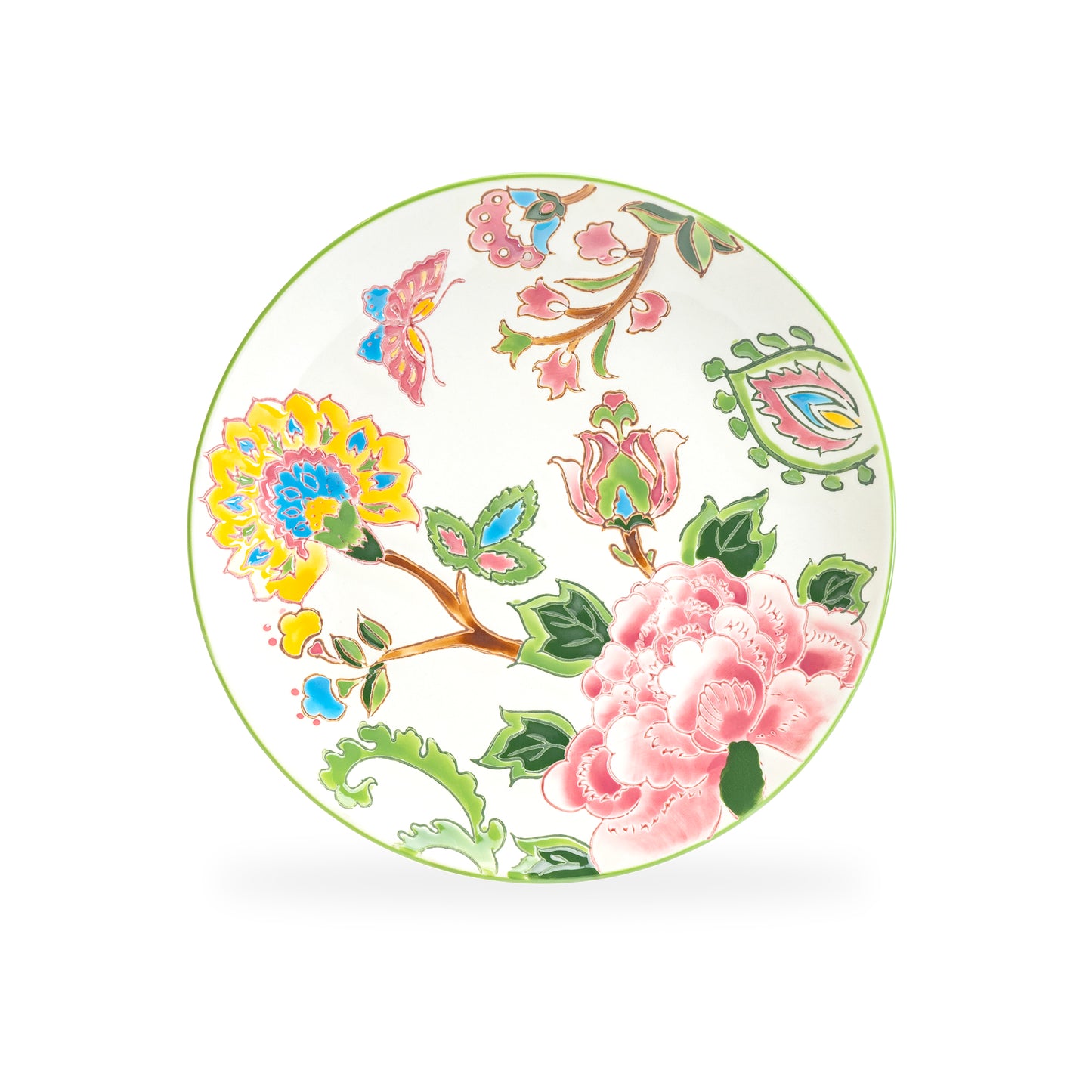 Dutch Wax 8.25" Pink Peony Hand Crafted and Painted Dessert / Salad Plate