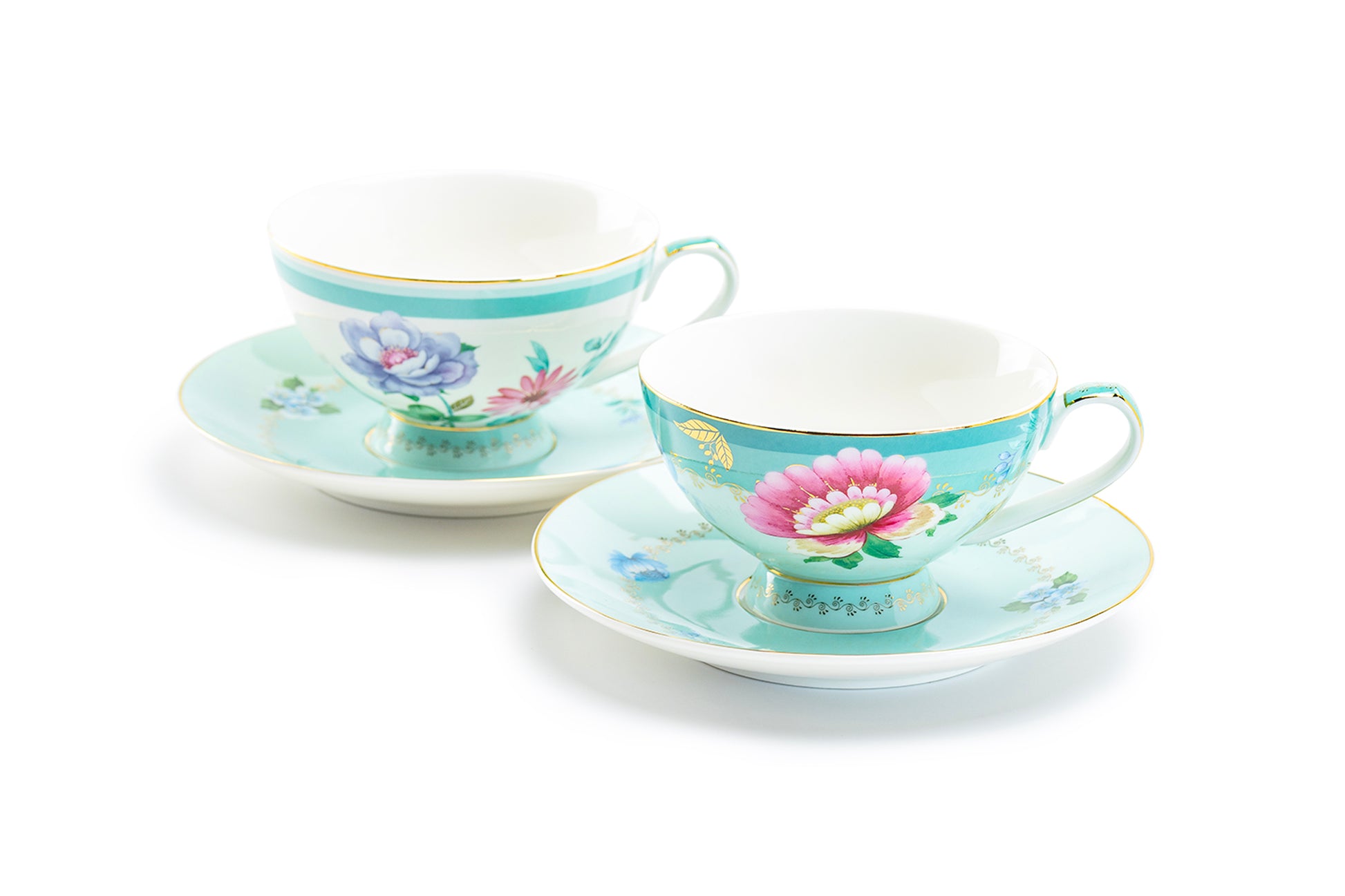 Grace Teaware Mint Flower Garden Fine Porcelain Cup and Saucer Sets