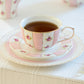 Pink Polka Dot Rosebud Scallop Fine Porcelain Tea Cup and Saucer