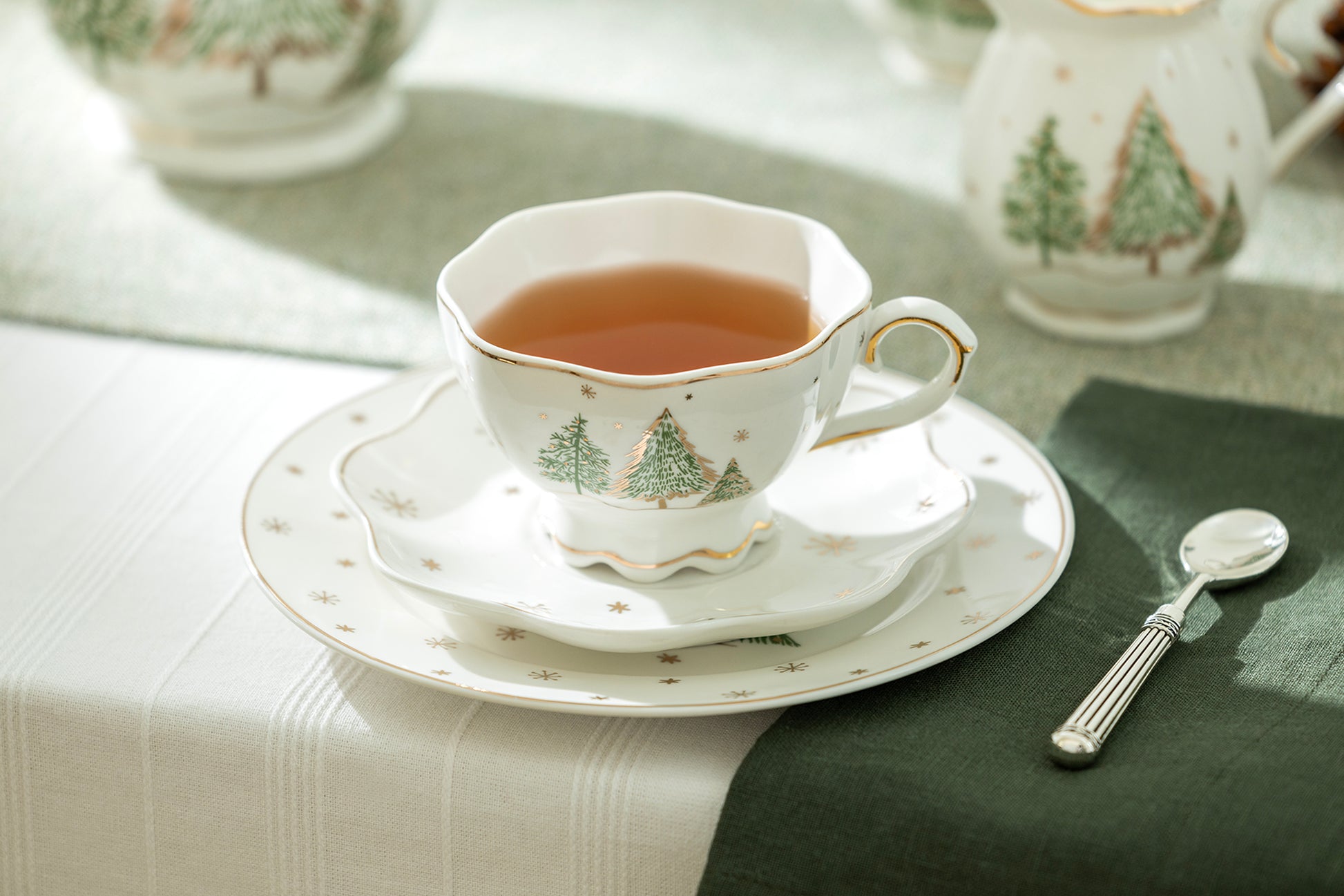 Christmas Pine Trees Fine Porcelain Tea Cup