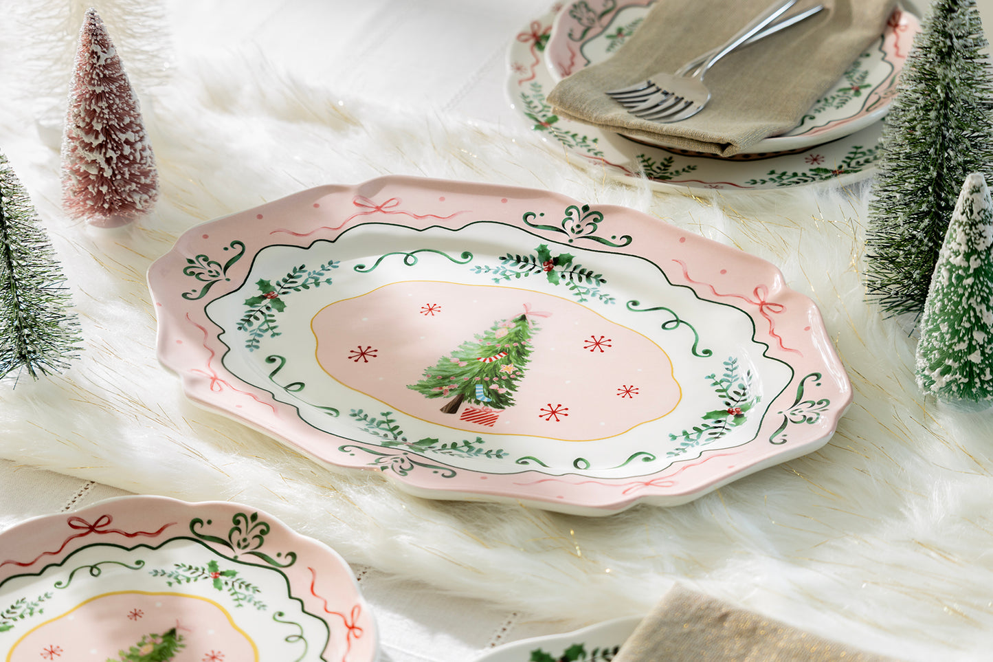 14.5" Christmas Tree Pink Serving Platter