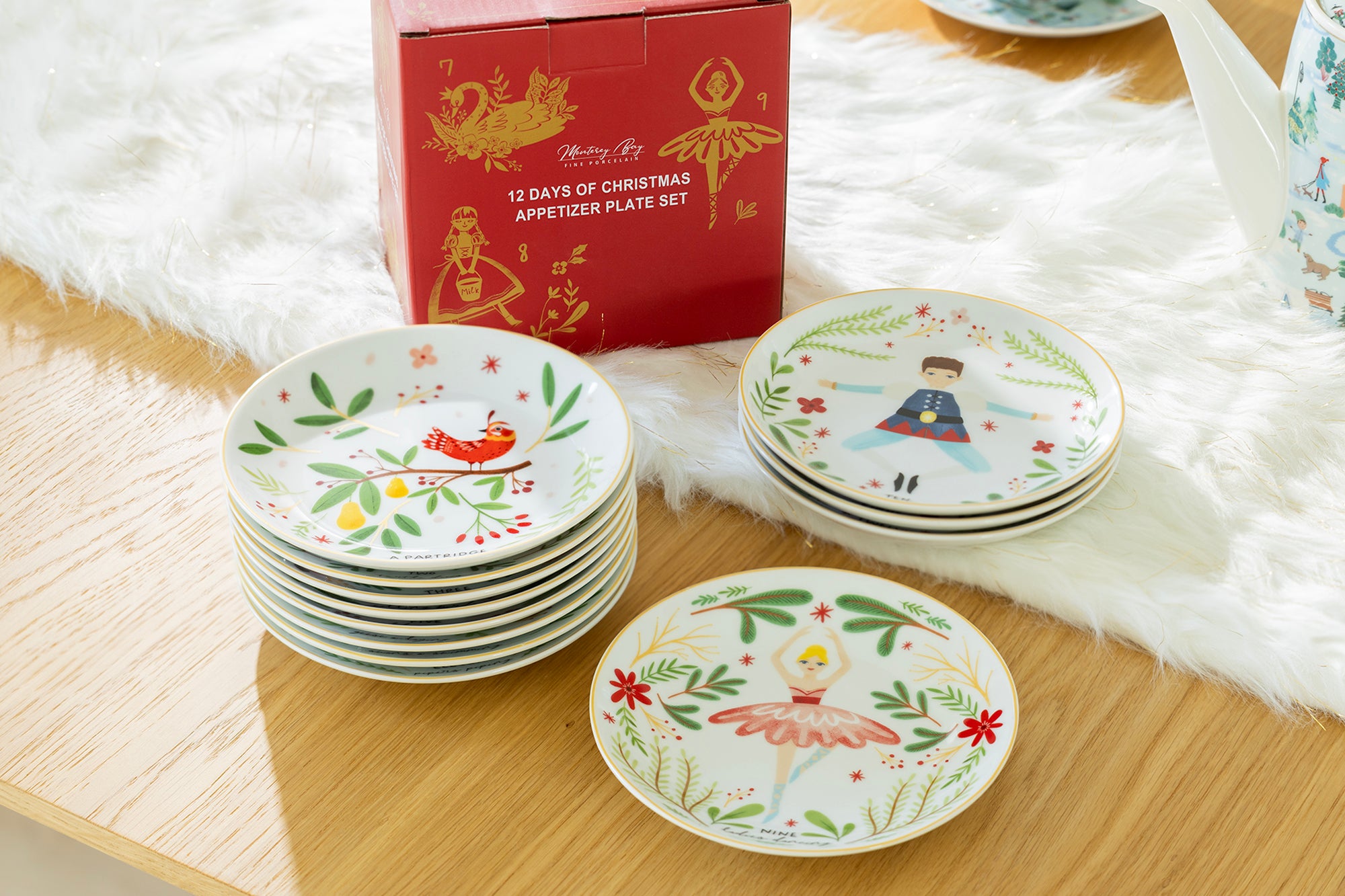 12 Days of Christmas Fine Porcelain Appetizer Plate Set - Gift Box