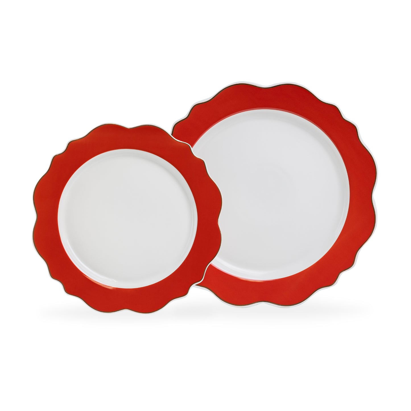 Red Band Scallop Fine Porcelain Dessert / Dinner Plate