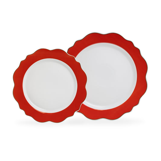 Red Band Scallop Fine Porcelain Dessert / Dinner Plate