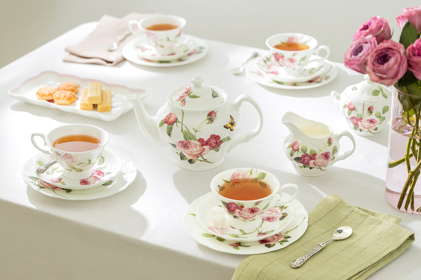 Kensington Pink Rose Bone China 11-Piece Tea Set