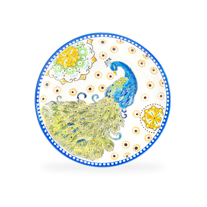 Dutch Wax 8.25" Blue Peacock Hand Crafted and Painted Dessert / Salad Plate