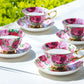 Stechcol Gracie Bone China Rose Bloom Gold Bone China Tea Cup and Saucer set of 4