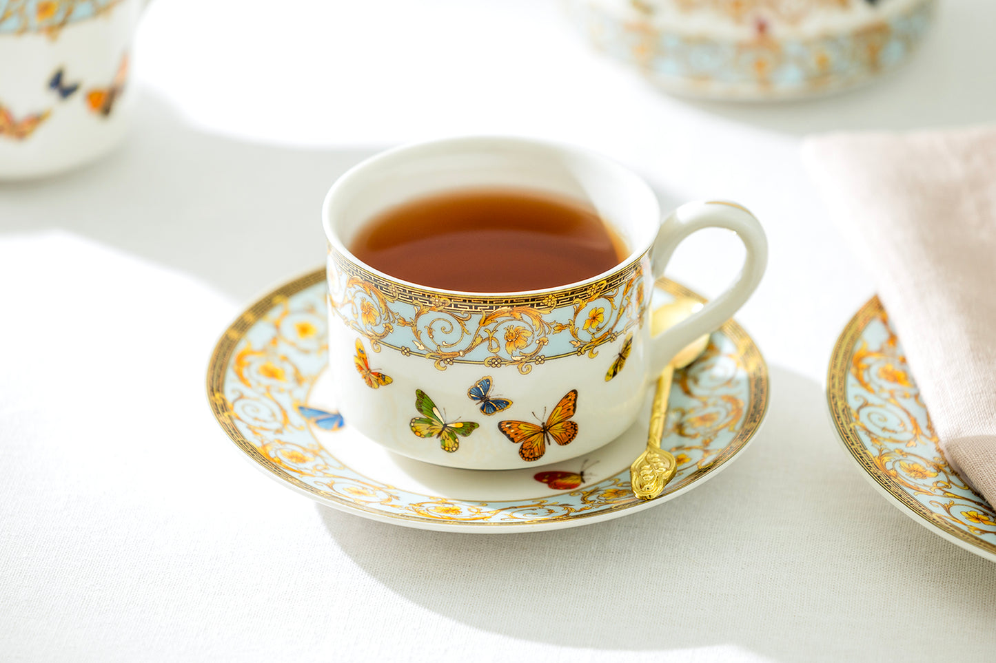 Grace Teaware Fine Porcelain Butterflies with Blue Ornament Tea Cup and Saucer 