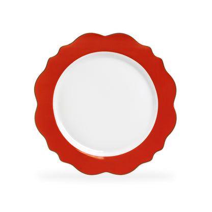 Red Band Scallop Fine Porcelain Dessert / Dinner Plate