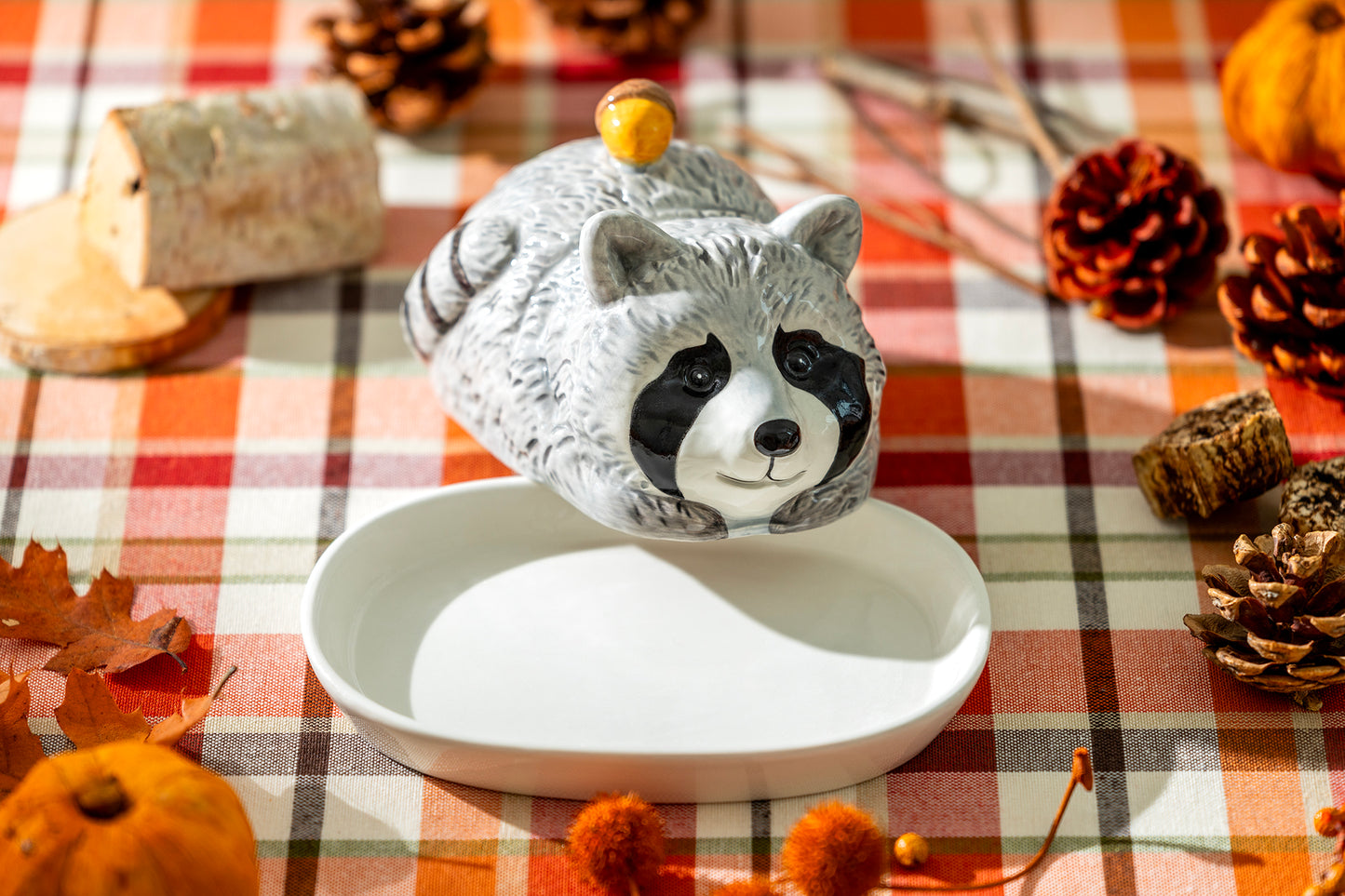 Raccoon with Acorn Butter Dish