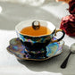 Grace Teaware Halloween Skull Black Gold Luster Fine Porcelain Tea Cup and Saucer set