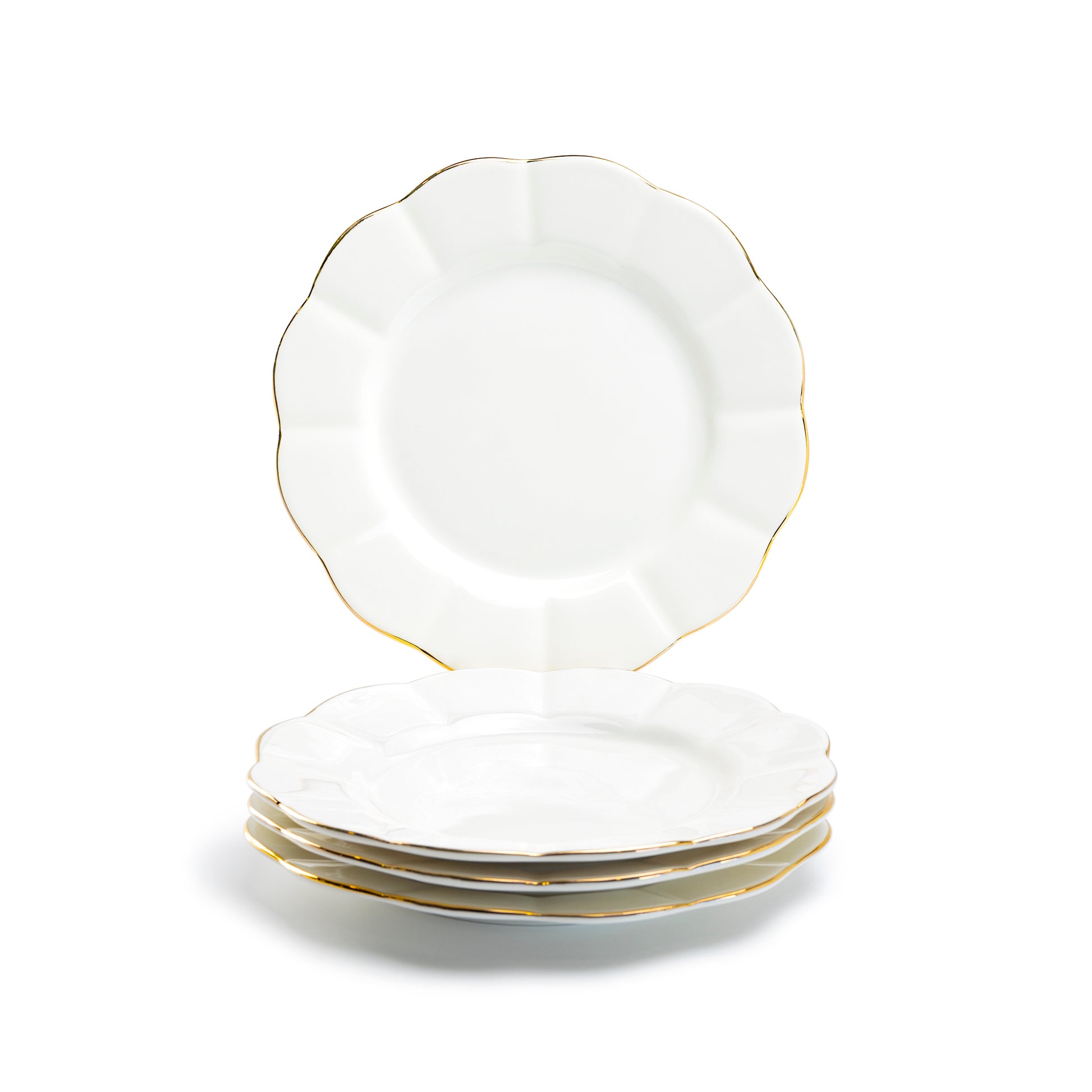 Grace Teaware White Gold Scallop Fine Porcelain Dessert Plate set