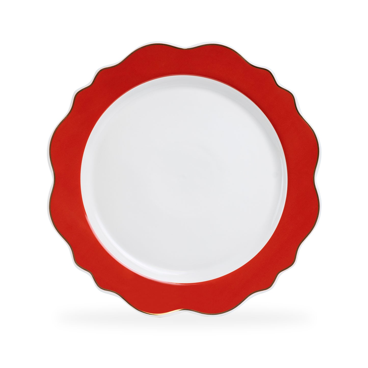 Red Band Scallop Fine Porcelain Dessert / Dinner Plate