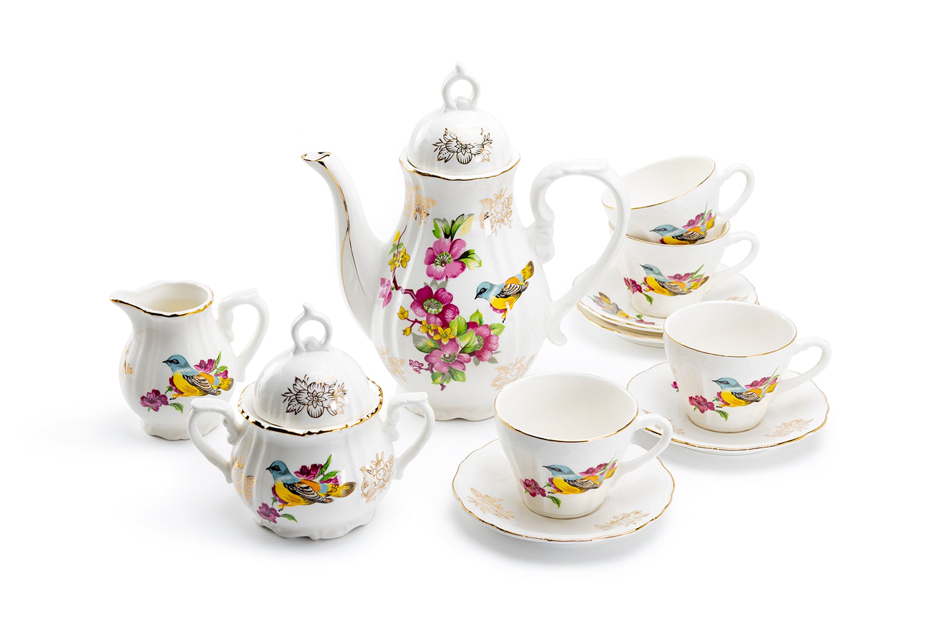 Grace Teaware Floral Bird Fine Porcelain 11-Piece Children's Tea Set