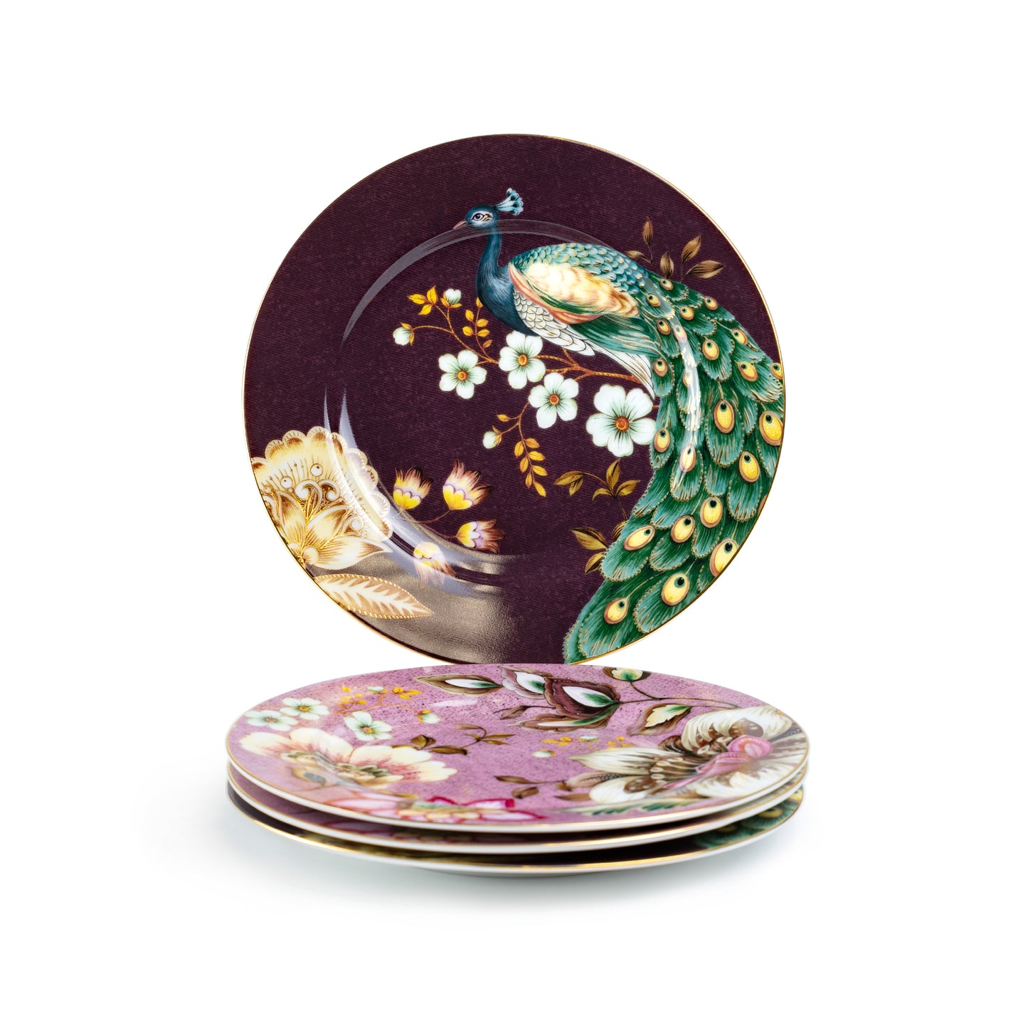 Peacock Lotus Garden Pink Fine Porcelain Dessert Plate