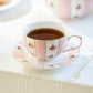 Pink Polka Dot Rosebud Scallop Fine Porcelain Tea Cup and Saucer