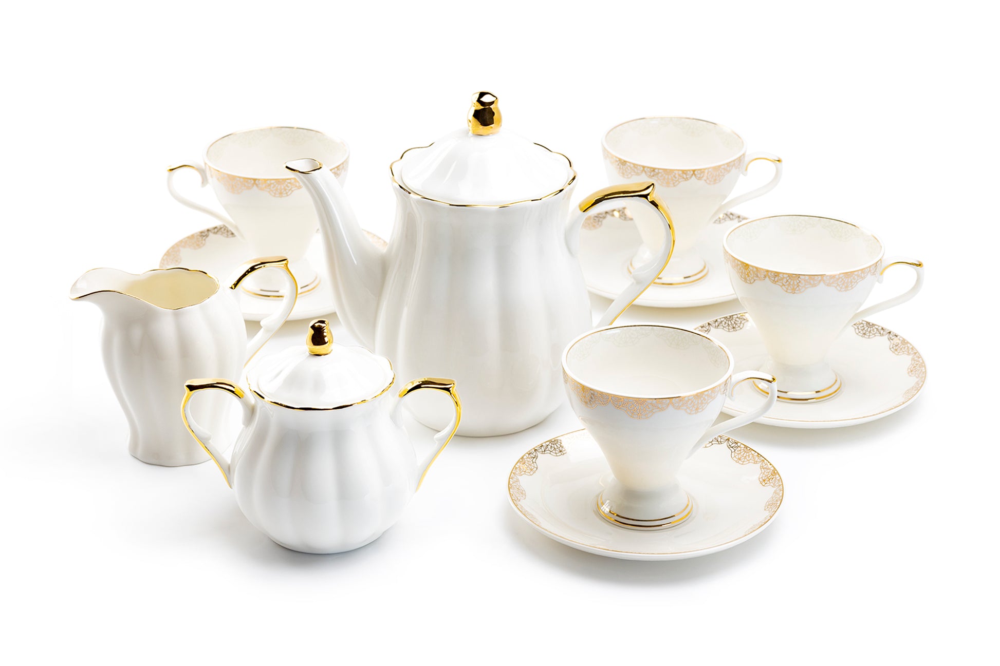 Grace Teaware White Gold Lace Fine Porcelain Tea Set – Gracie