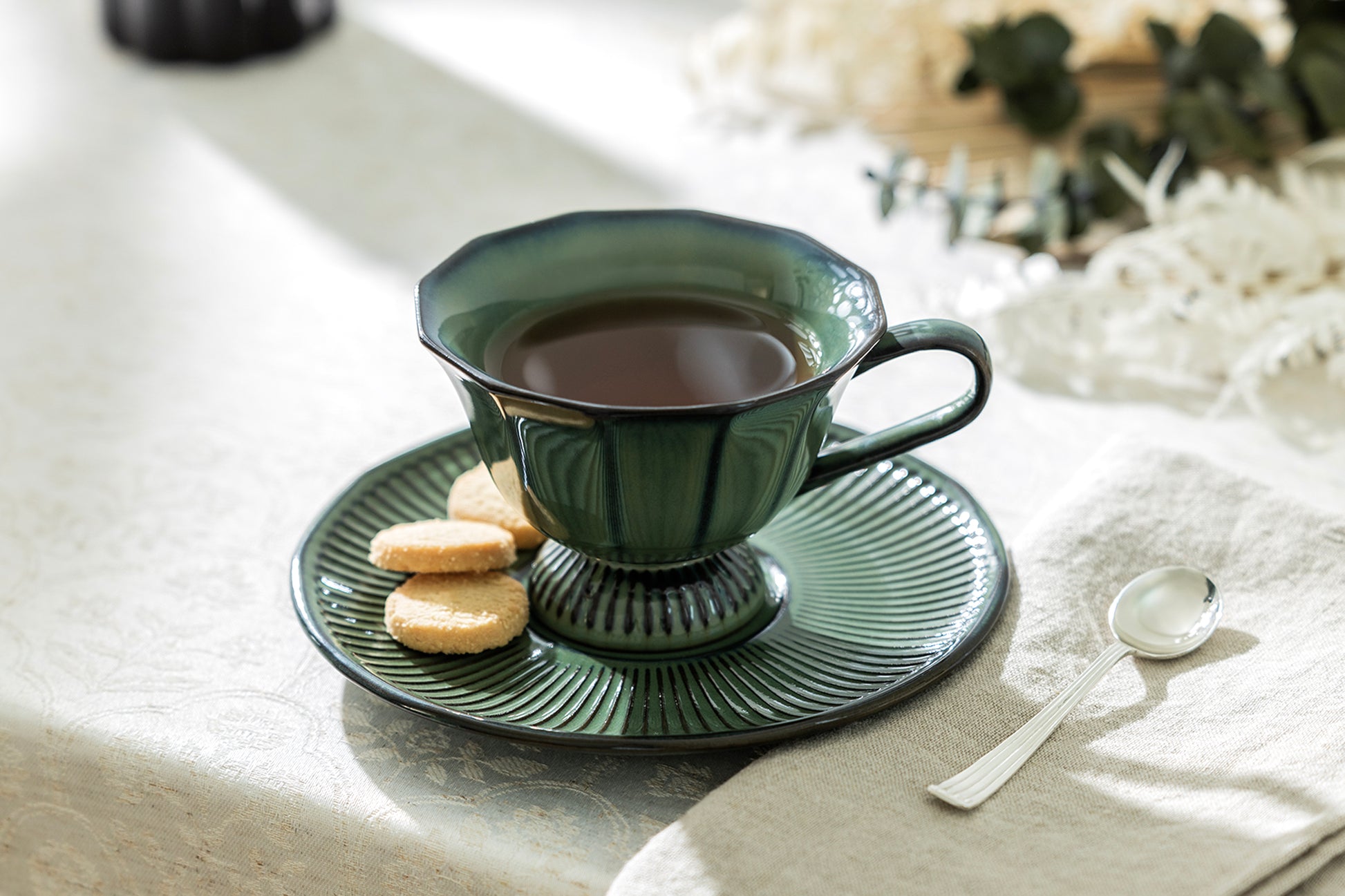 Grace Teaware Emerald Elegance Fine Porcelain Cup and Saucer