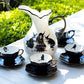 Potter's Studio Witches Brew Pitcher + 4 Assorted Halloween Tea Cup and Saucer Pitcher Set black cat raven crow snake witch tea cups