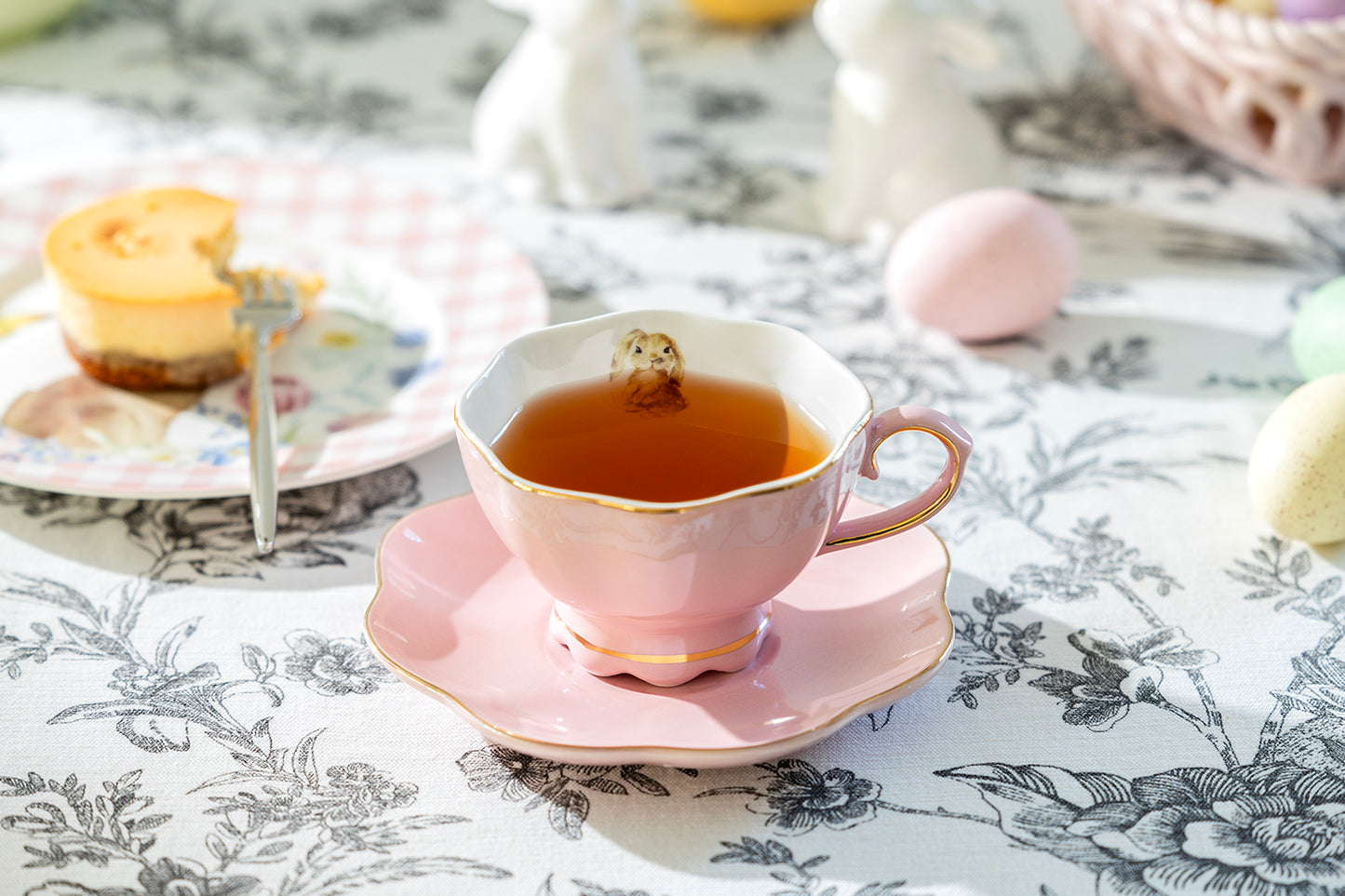 Pink Bunny Luster Tea Cup and Saucer