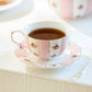 Pink Polka Dot Rosebud Scallop Fine Porcelain Tea Cup and Saucer