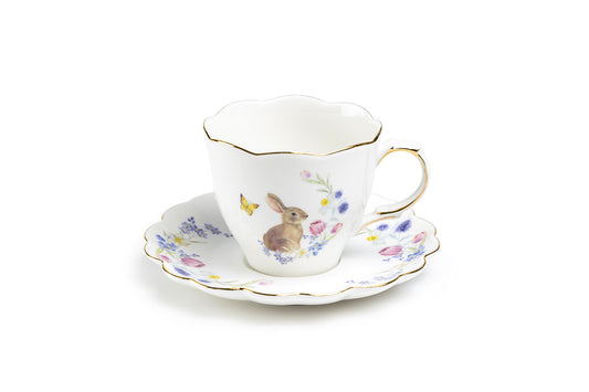 Meadow Bunny Fine Porcelain Tea Cup and Saucer