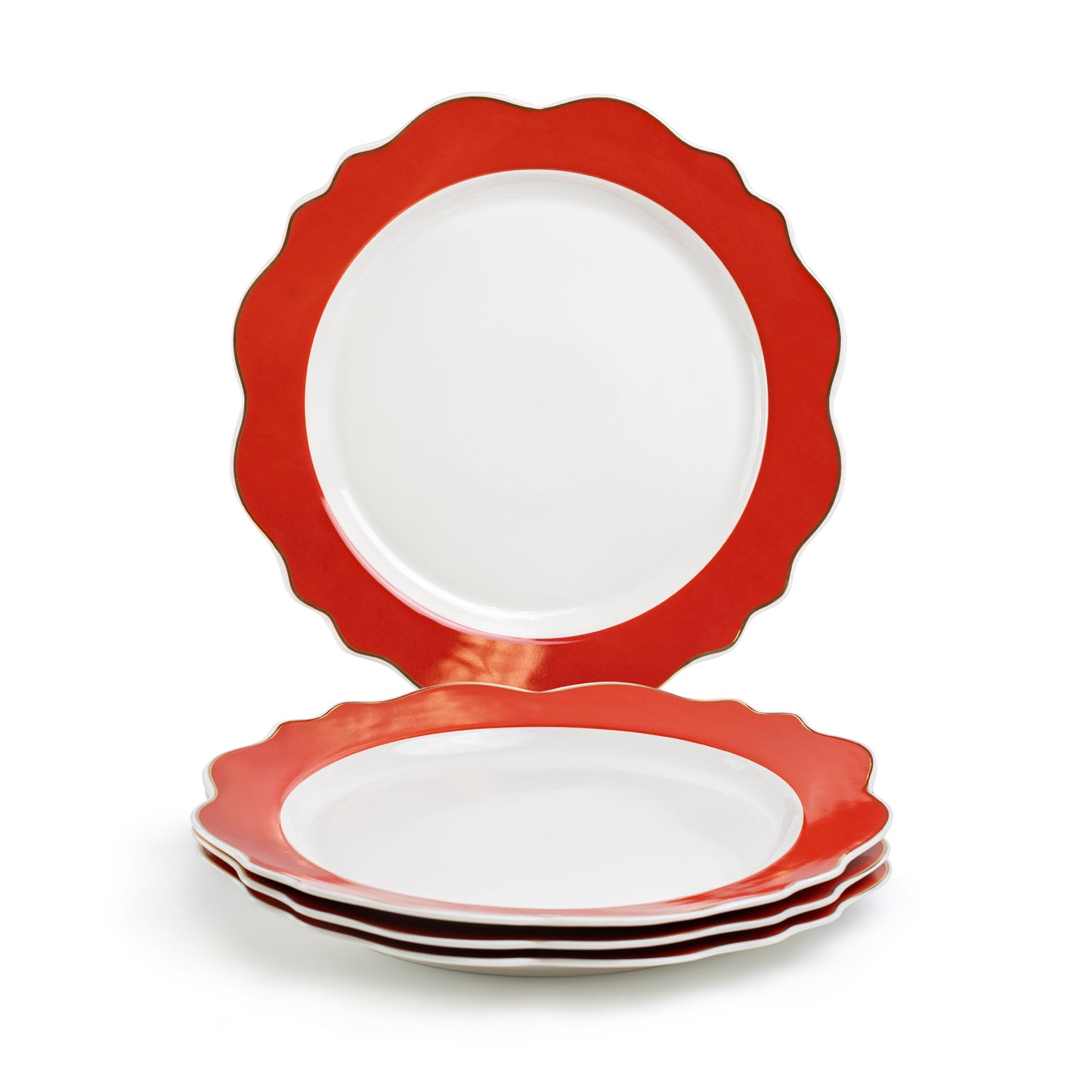 Red Band Scallop Fine Porcelain Dessert / Dinner Plate