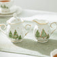 Grace Teaware Holiday Christmas Pine Trees Fine Porcelain Sugar & Creamer Set