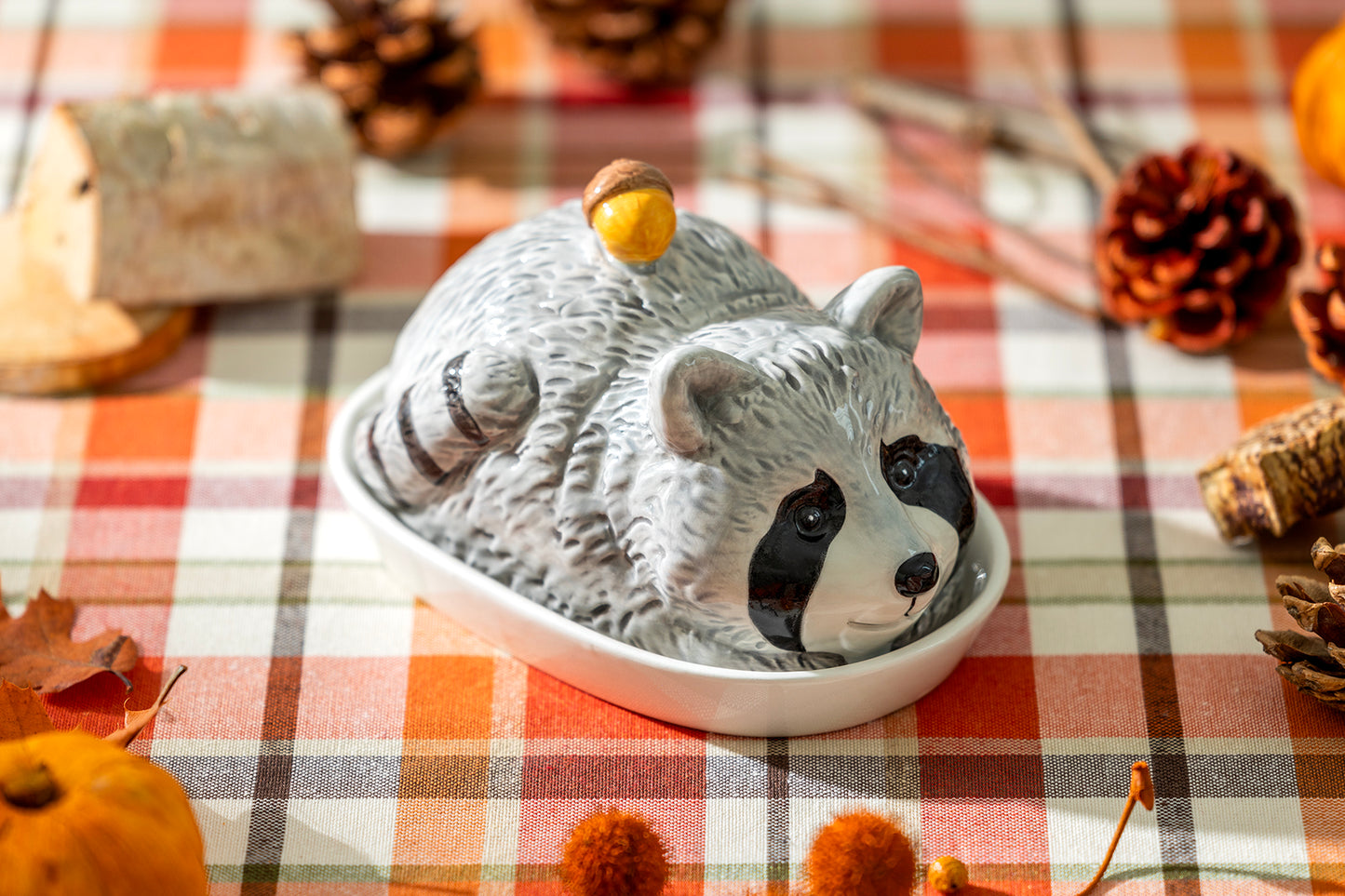 Raccoon with Acorn Butter Dish