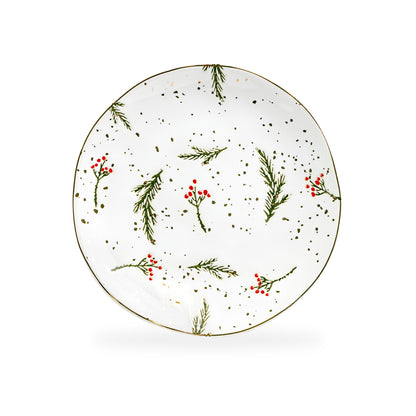 Holly Berries Organic Shape Dessert/Dinner Plate