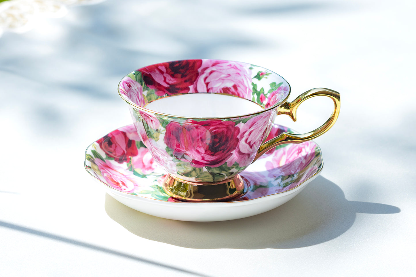 Stechcol Gracie Bone China Rose Bloom Gold Bone China Tea Cup and Saucer set of 1