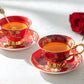 Gracie Bone China Gold Red Stem Rose Bone China Tea Cup and Saucer