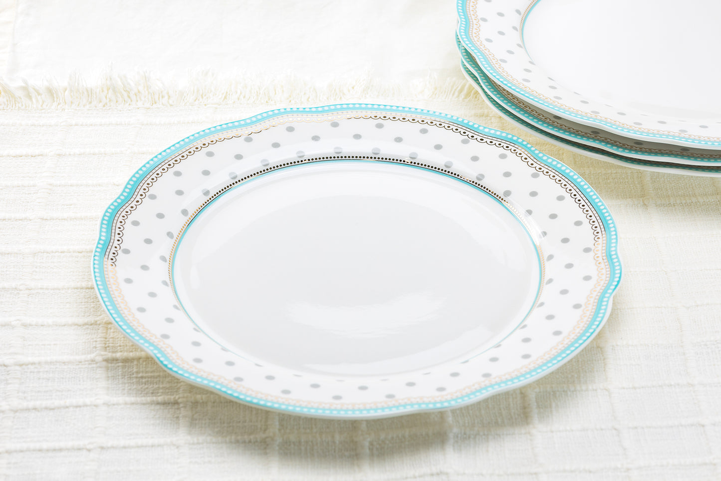 Grace Teaware 11" Turquoise Josephine Grey Dots Fine Porcelain Dinner Plates