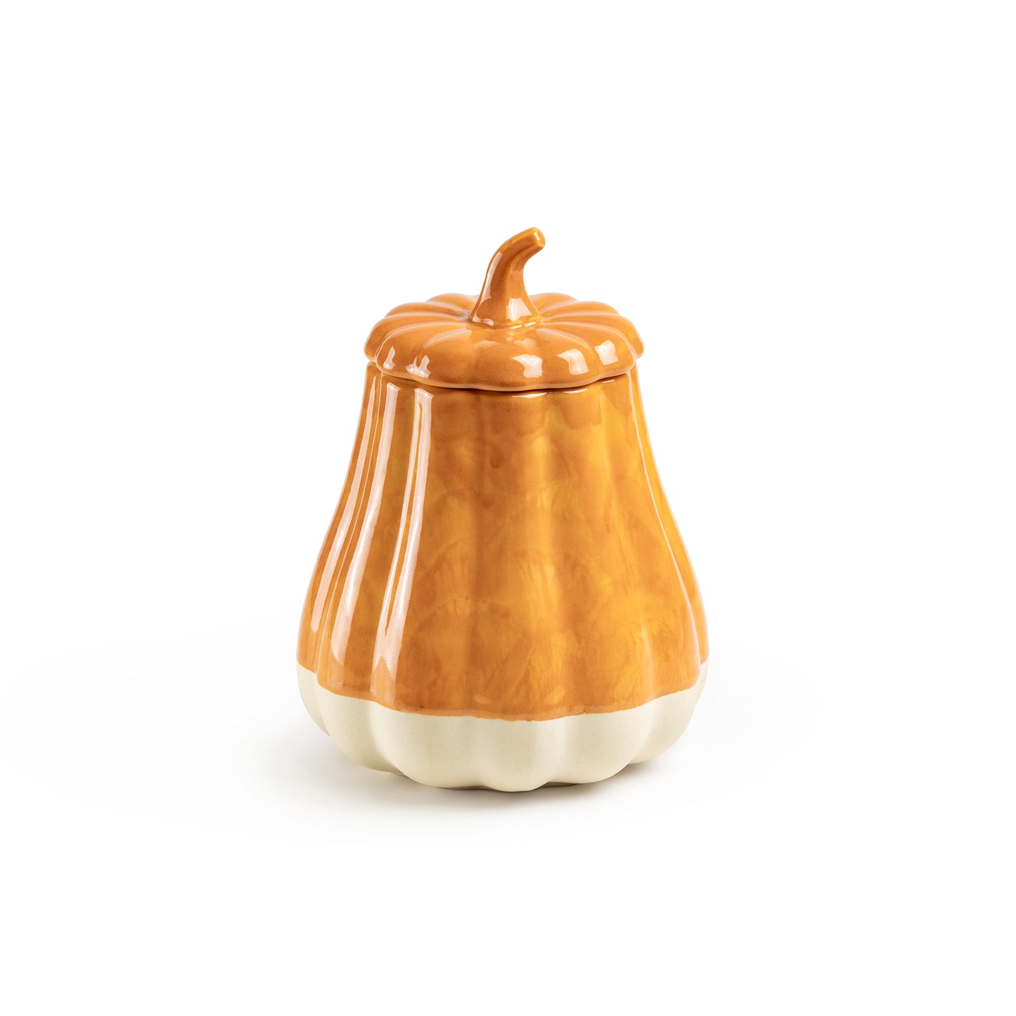 Orange Pumpkin Figural Reactive Glaze Jar with Silicone Seal Lid