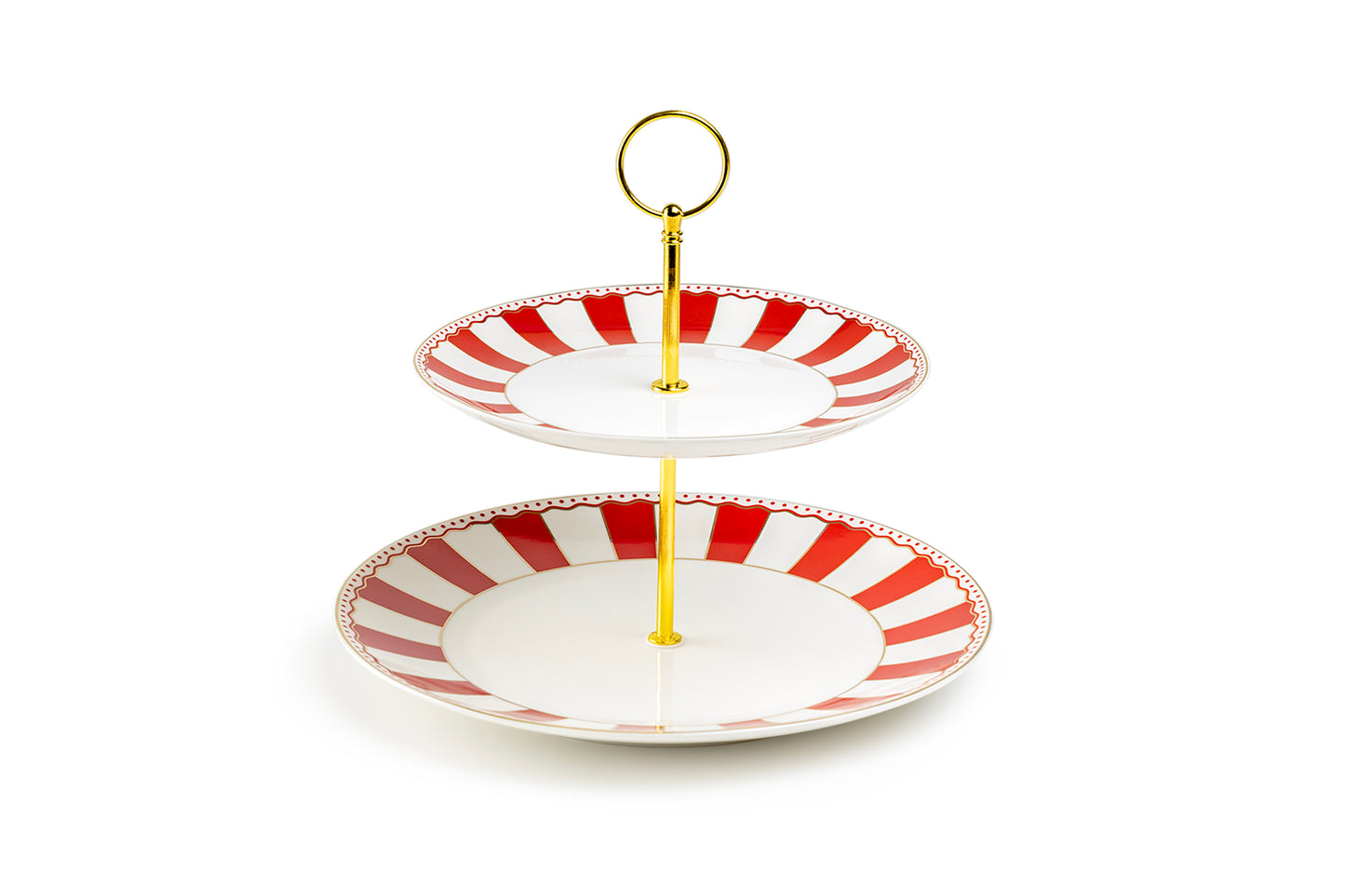 Red Carousel Stripes Fine Porcelain 2-Tier Server