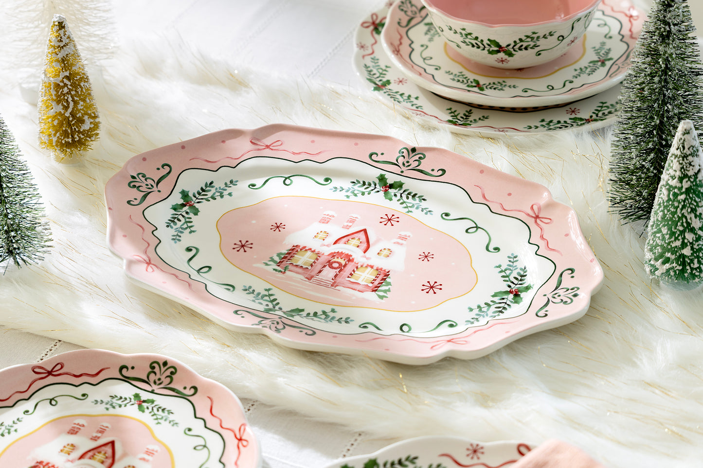 14.5" Christmas House Pink Serving Platter