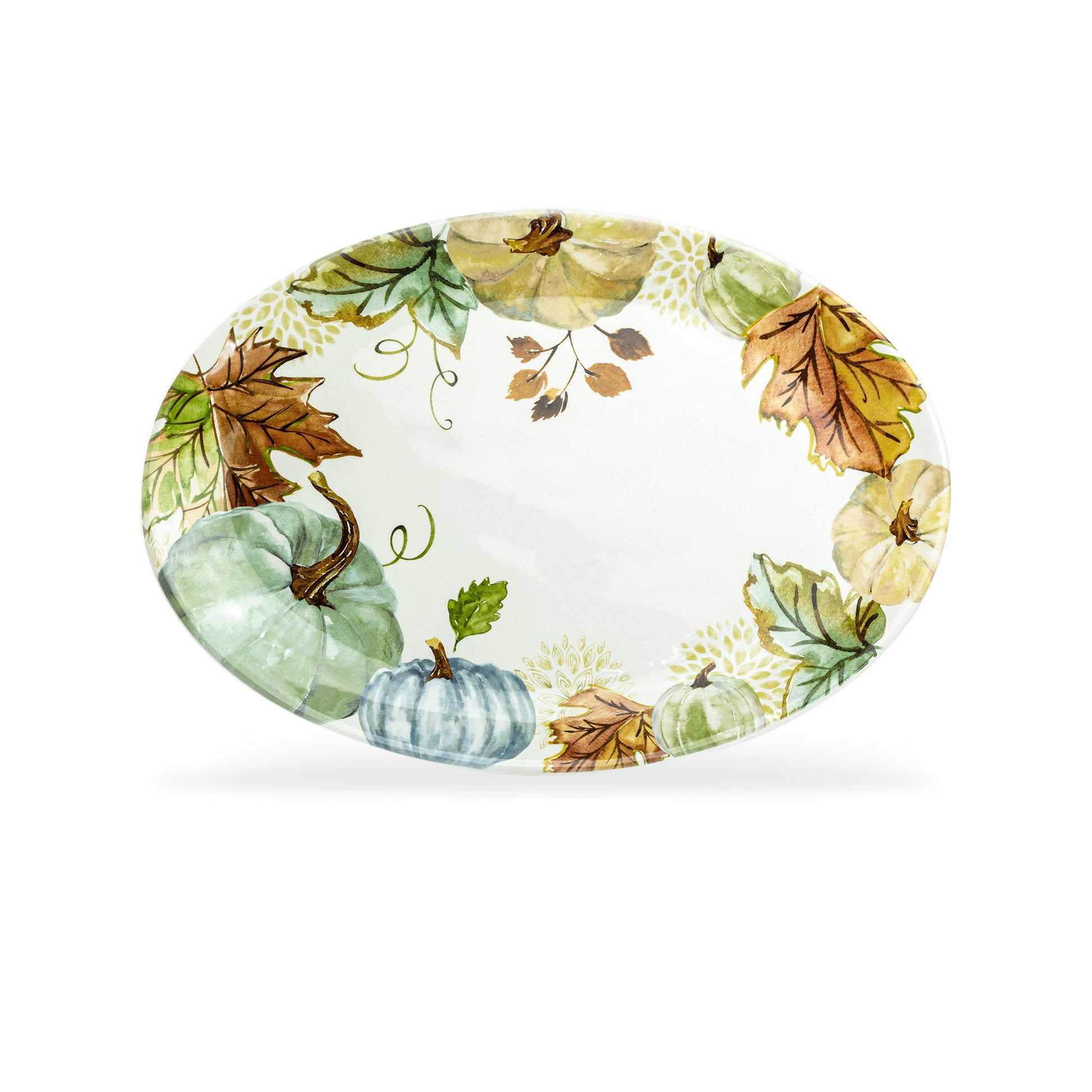 fall pumpkin leaves oval platter