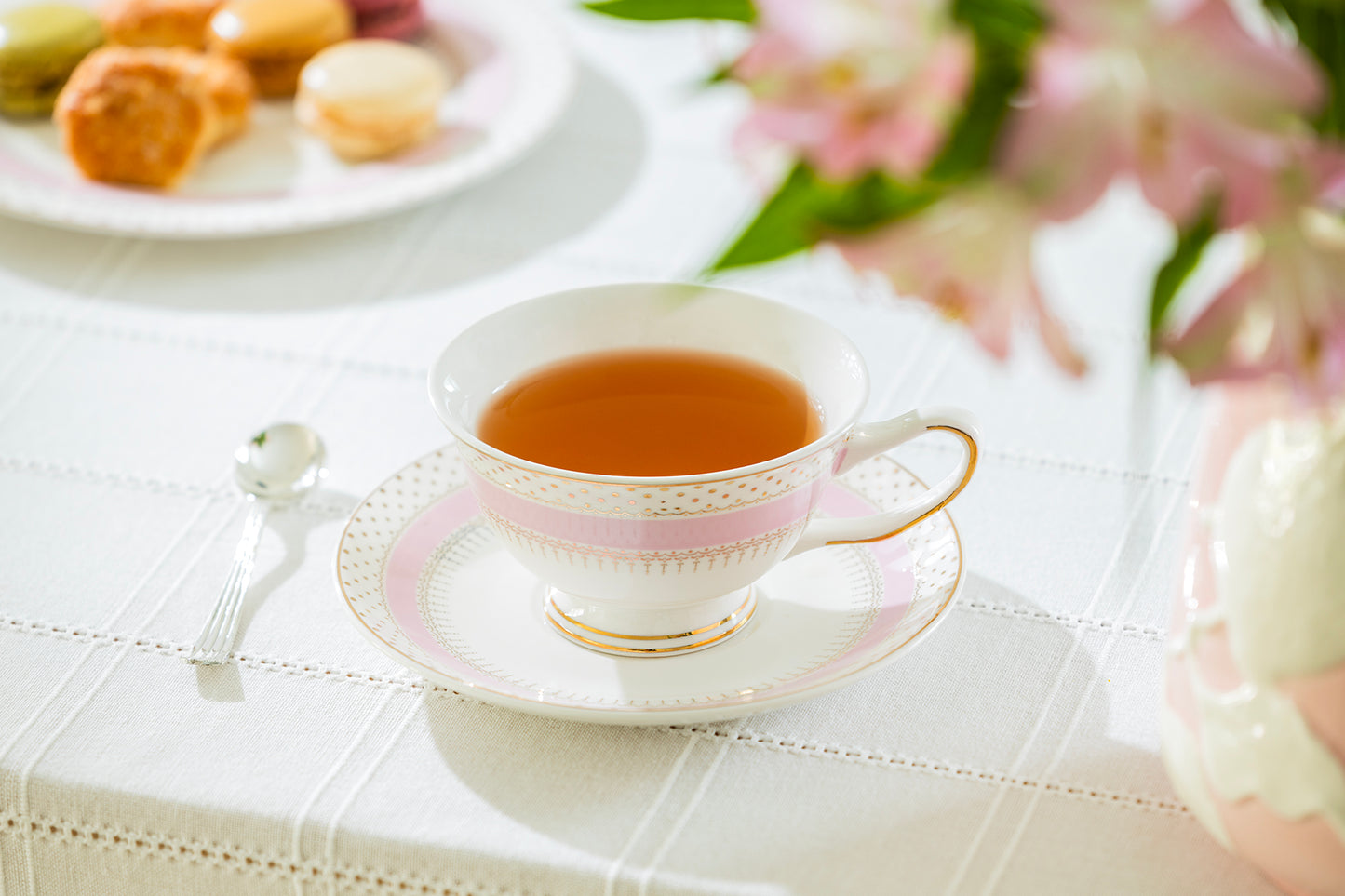 Pink Stripe with Gold Dots Fine Porcelain Tea Set